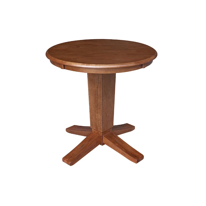 30 in Round Top Pedestal Dining Table with 2 Dining Chairs in Distressed Oak/Black