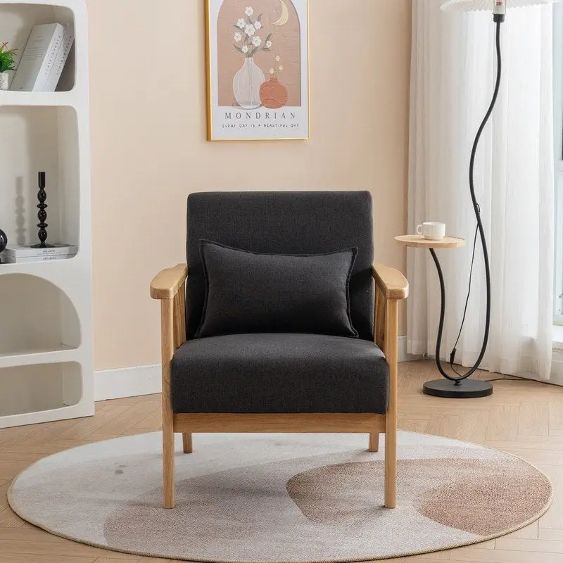 SEYNAR Mid Century Boucle Uplostered Soild Wood Accent Armchair with Pillow