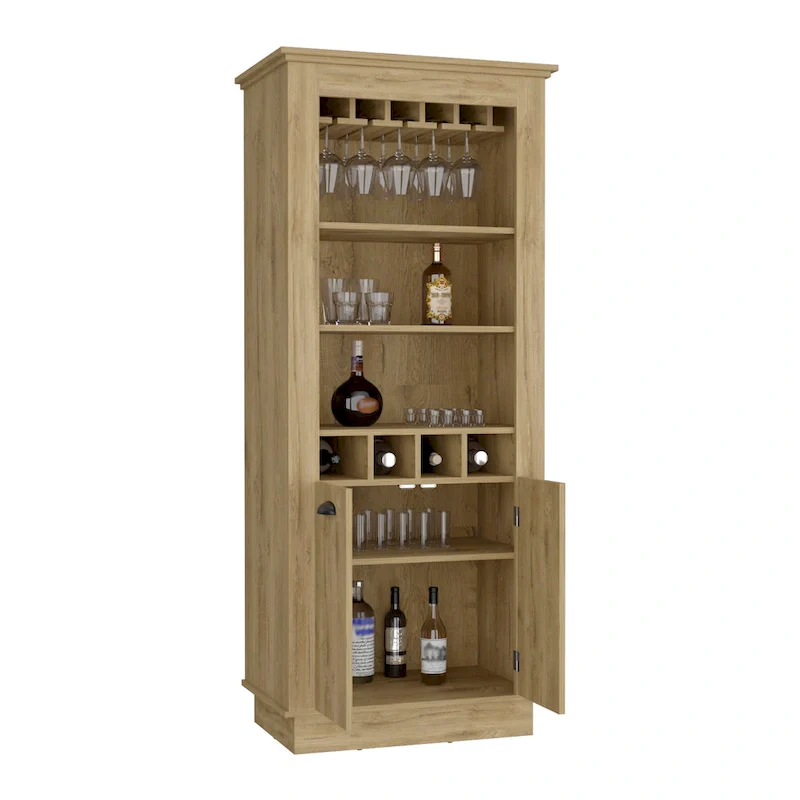 Bar Cabinet with 4-Bottle Rack, Glass Holder and Dual Door Design