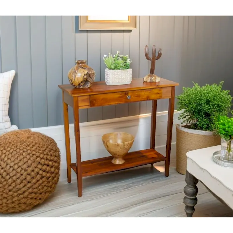 Solid Acacia Wood 1-drawer Console Table with Bottom Shelf