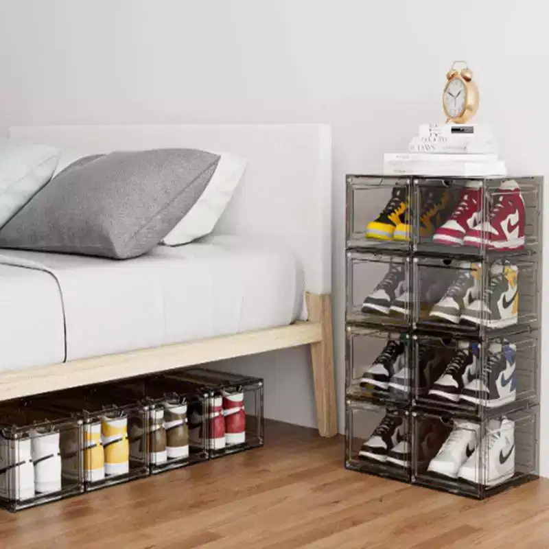 6 PCS Shoe Organizer, Clear Plastic Stackable Shoe Organizer for Closet, Clear Plastic Stackable Shoe Box for Entryway Space Saving Collapsible