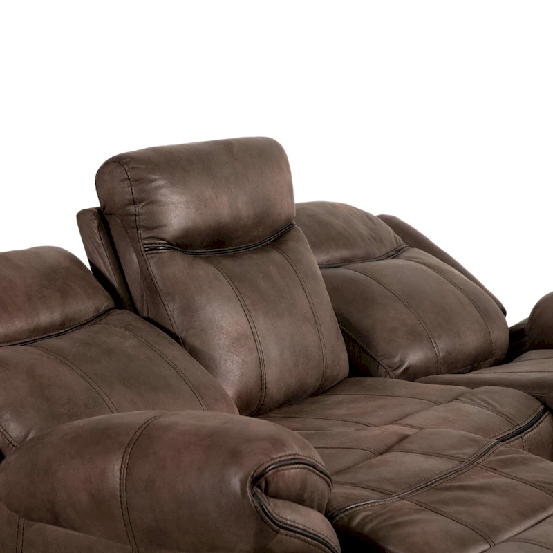 Verne Brown Manual Microsuede Reclining Sofa with Flip Down Cup Holders