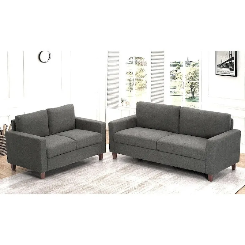 US Pride Furniture Miles 2 Piece Sofa and Loveseat Sets with Reversible Back Pillows Mid Century Modern Sofa