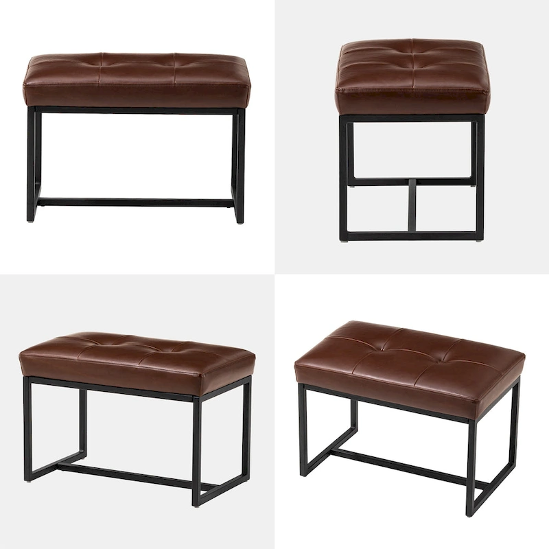 Glitzhome Set of 2 24W Modern PU Leather Button-tufted Ottoman Foot stool