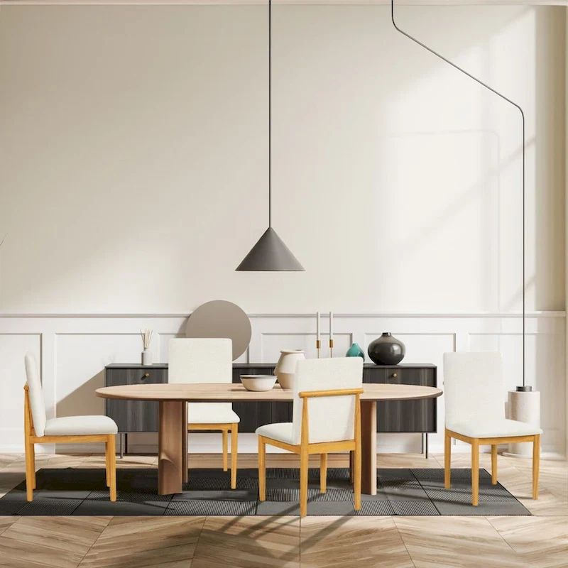 HomePop Modern Upholstered dining chair - Cream Textured Woven (Set of 2)