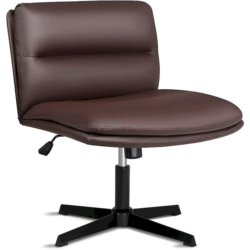 Criss Cross Chair Armless Office Desk Chair No Wheels,PU Leather Padded Modern Swivel Vanity Chair office chair