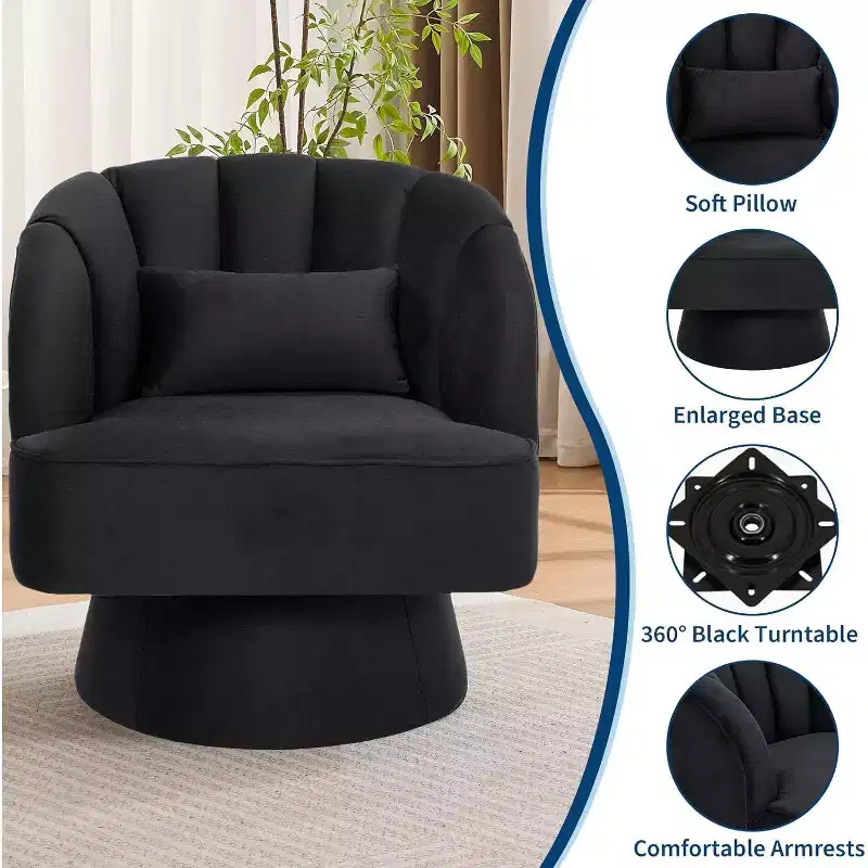 Acekool 360 Swivel Barrel Chair - Plush Teddy Velvet Lounge Chair