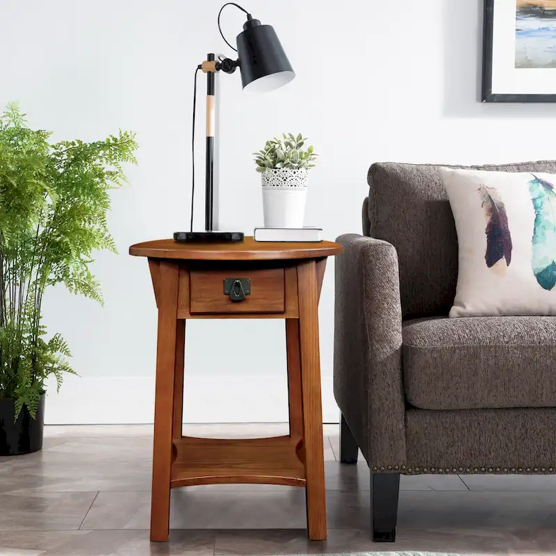 Mission Round End Table with Drawer