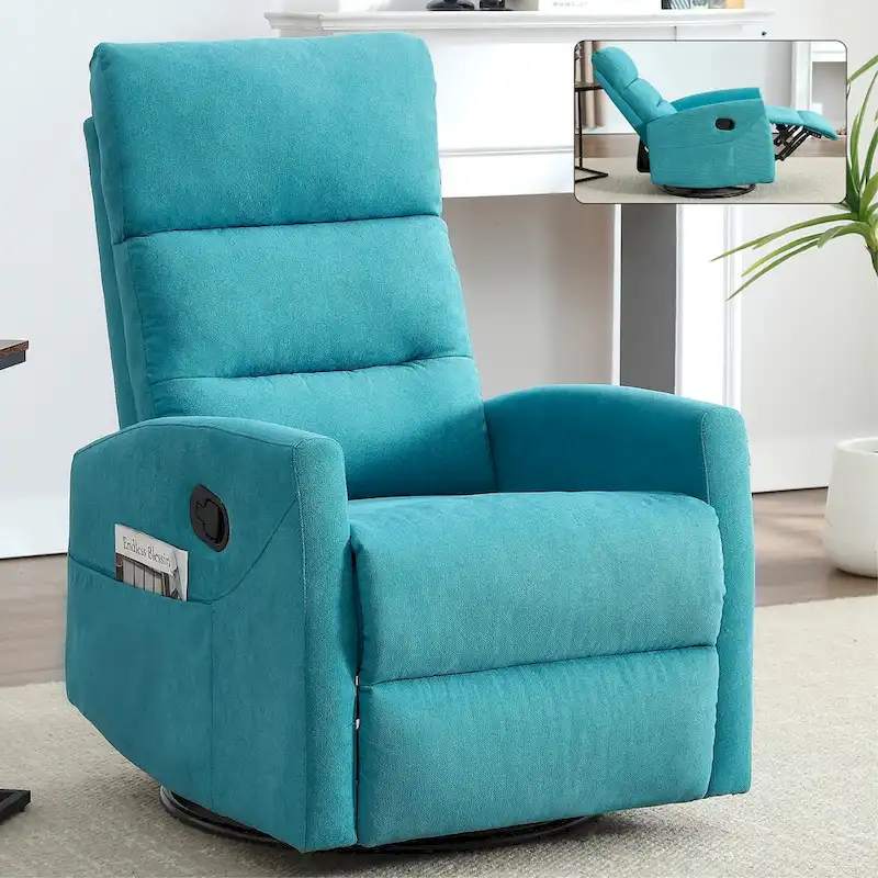 Manual Recliner Chair with Rocker and Swivel in Fabric for Living Room