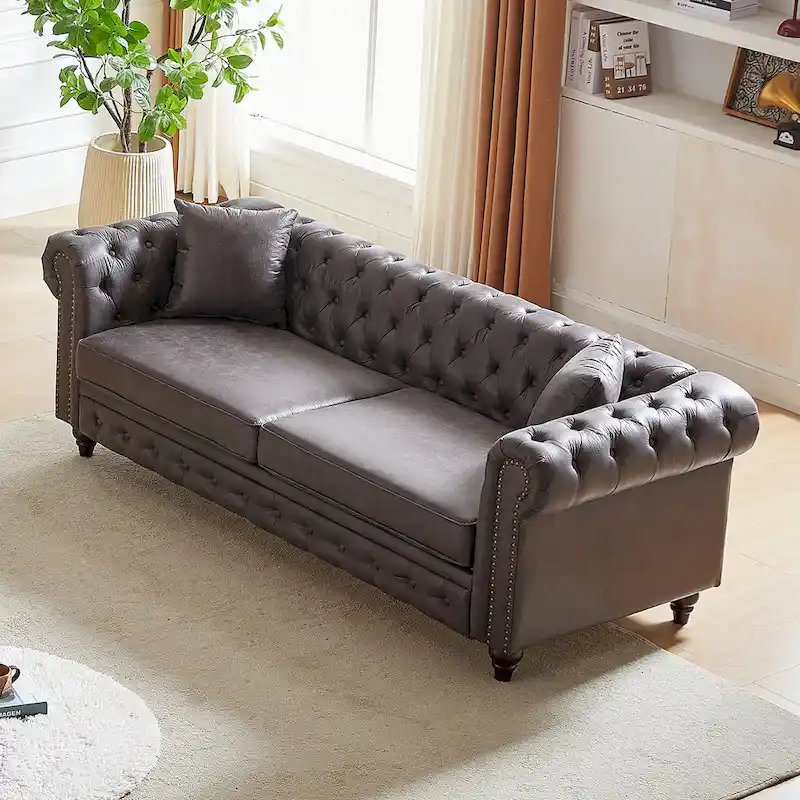 Chesterfield 85.5 Tech Fabric 3-seater Sofa with Cushions