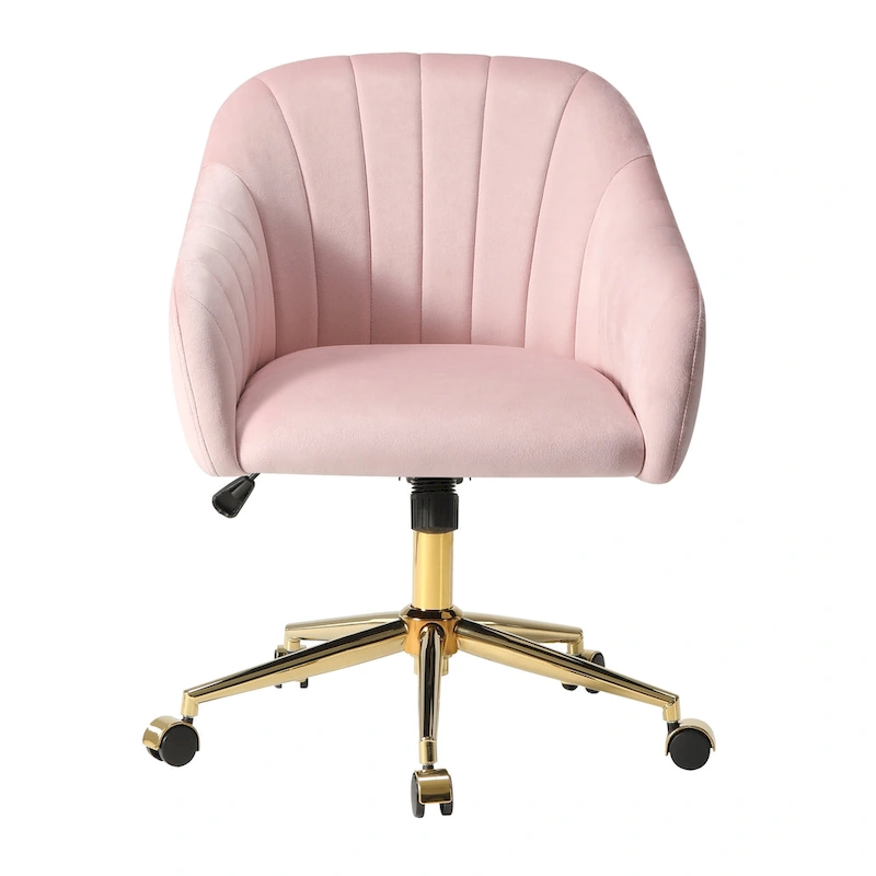 Farrah Velvet Tufted Adjustable Height Swivel Office Vanity Chair with Gold Base