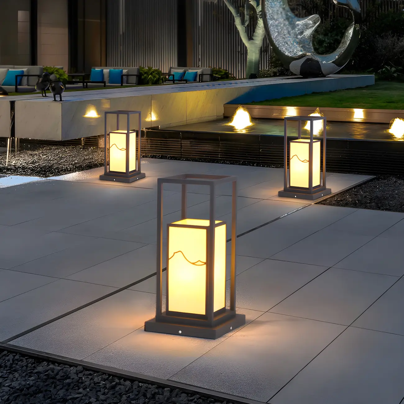 Black Metal Glass Geometric Post Cap Light