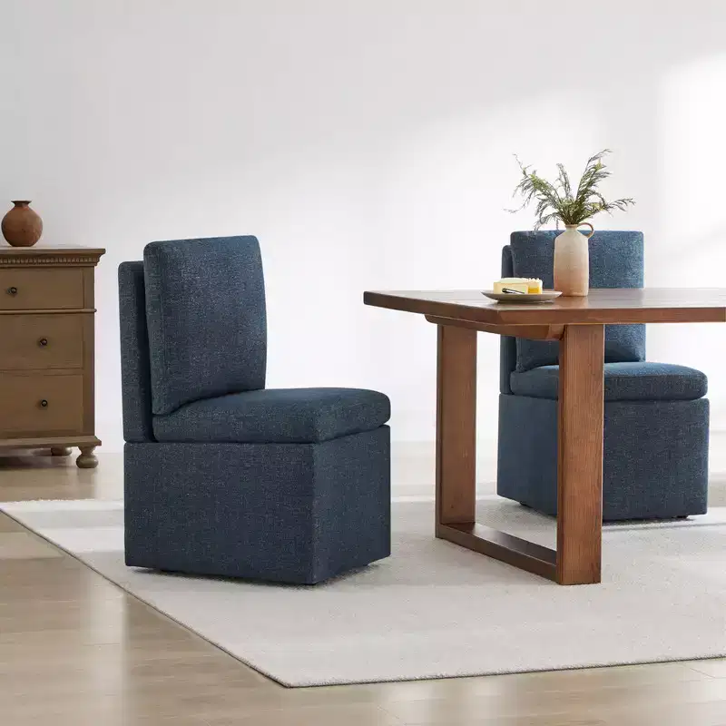 Spruce&Spring Upholstered Dining Chair with Wood Armrests & Hidden Wheels
