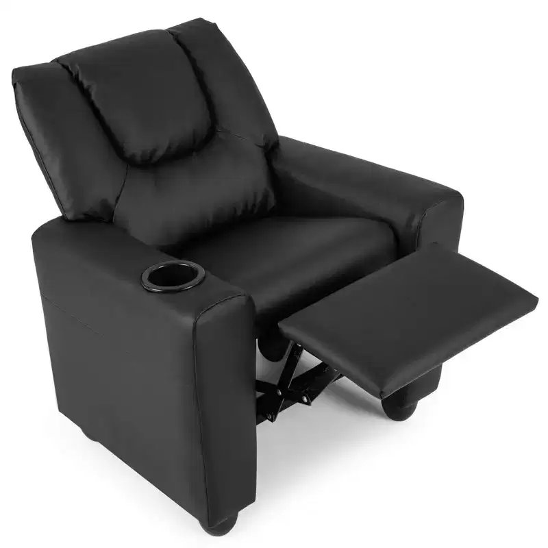 Kids Recliner Chair with Cup Holder – Beige / Black / Brown / Pink, Push-Back Style, 1-Seat