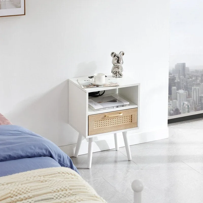 Nightstand with Charging Station End Side Table with Drawer