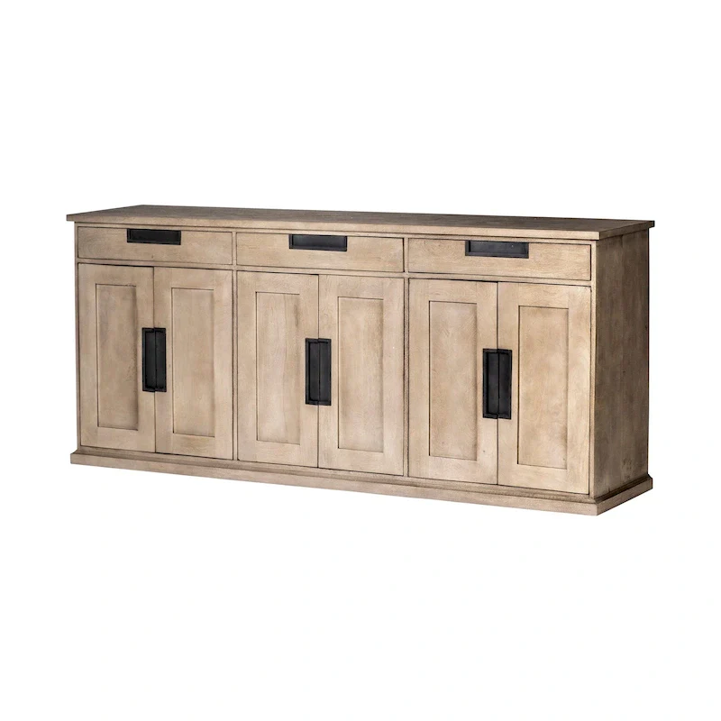 Natural Brown Solid Wood 3 Drawer 6 Door Sideboard - 81.5W x 18.5D x 36.0H