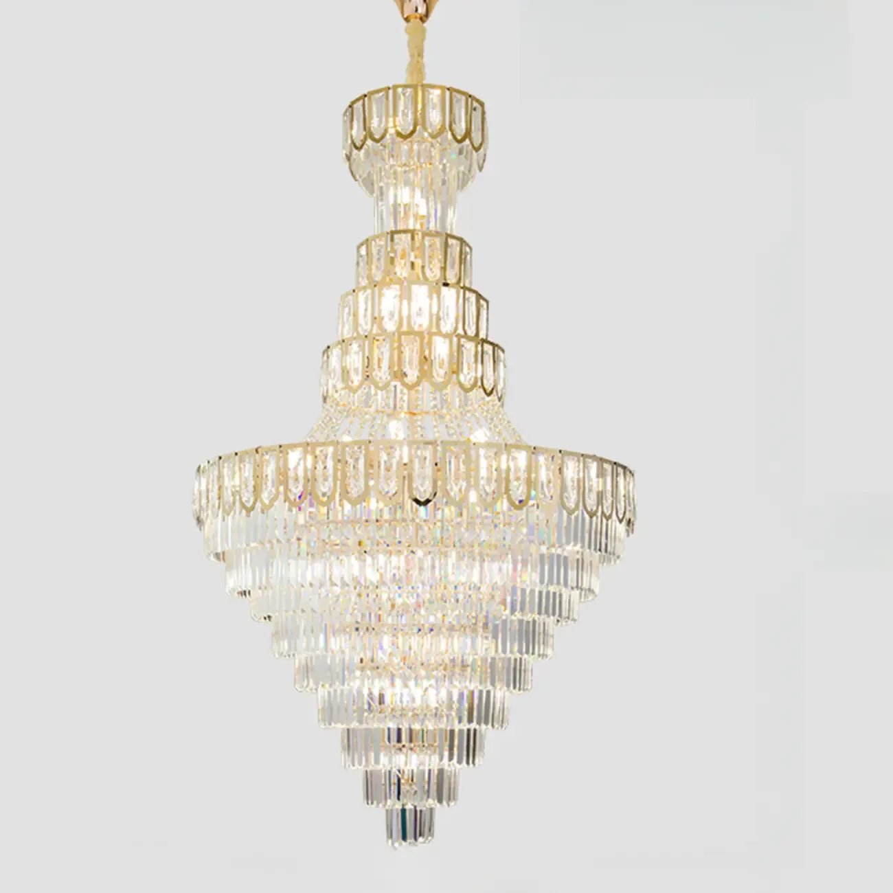 Luxury Adjustable Gold Tiered Crystal High Ceiling Chandelier