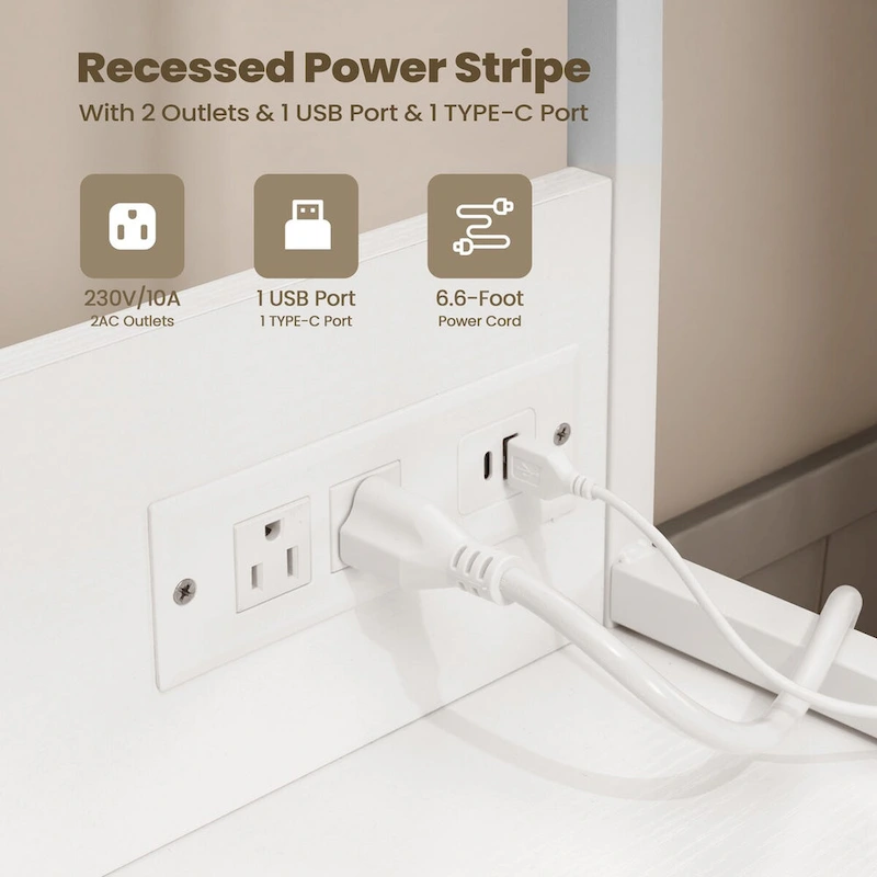 Computer Desk Home Office Desk with Power Outlet Study Writing Table