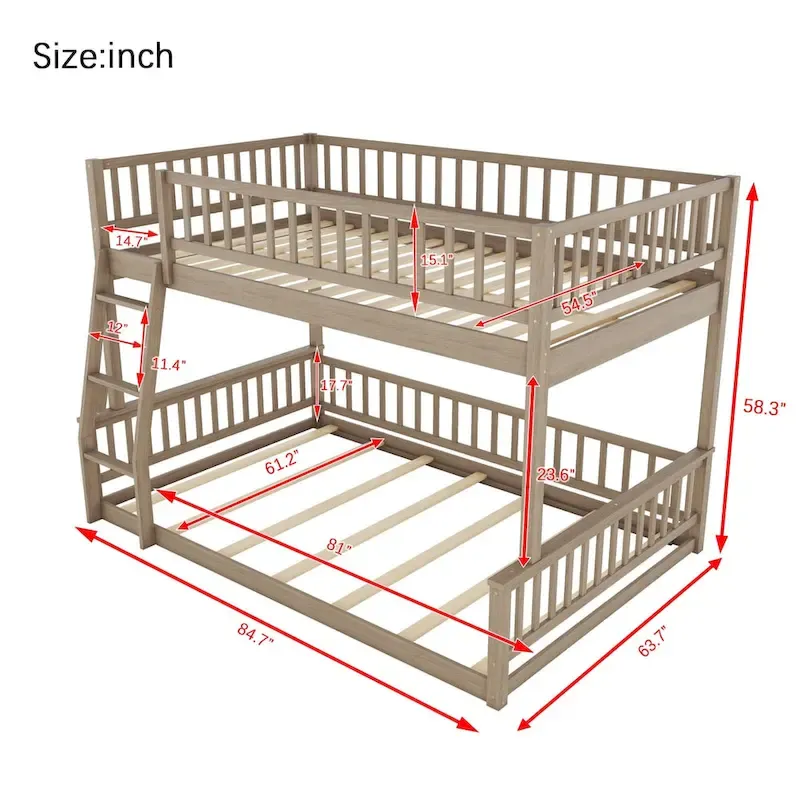 Full XL over Queen Bunk Bed with Ladder and Guardrails