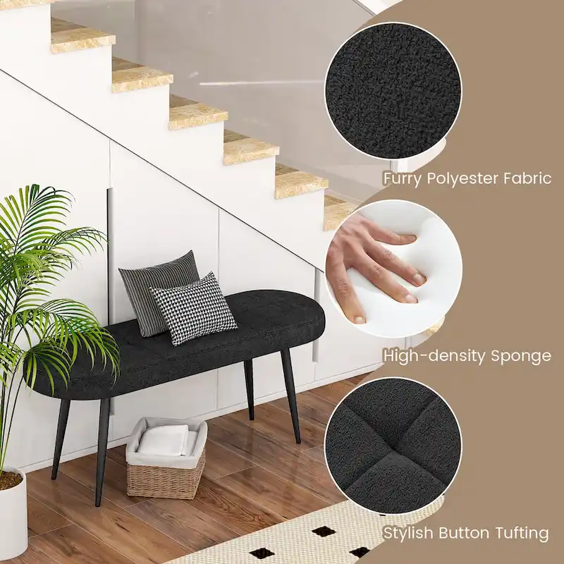 Gymax 47 Upholstered Entryway Bench w/ Padded Seat & Heavy-duty