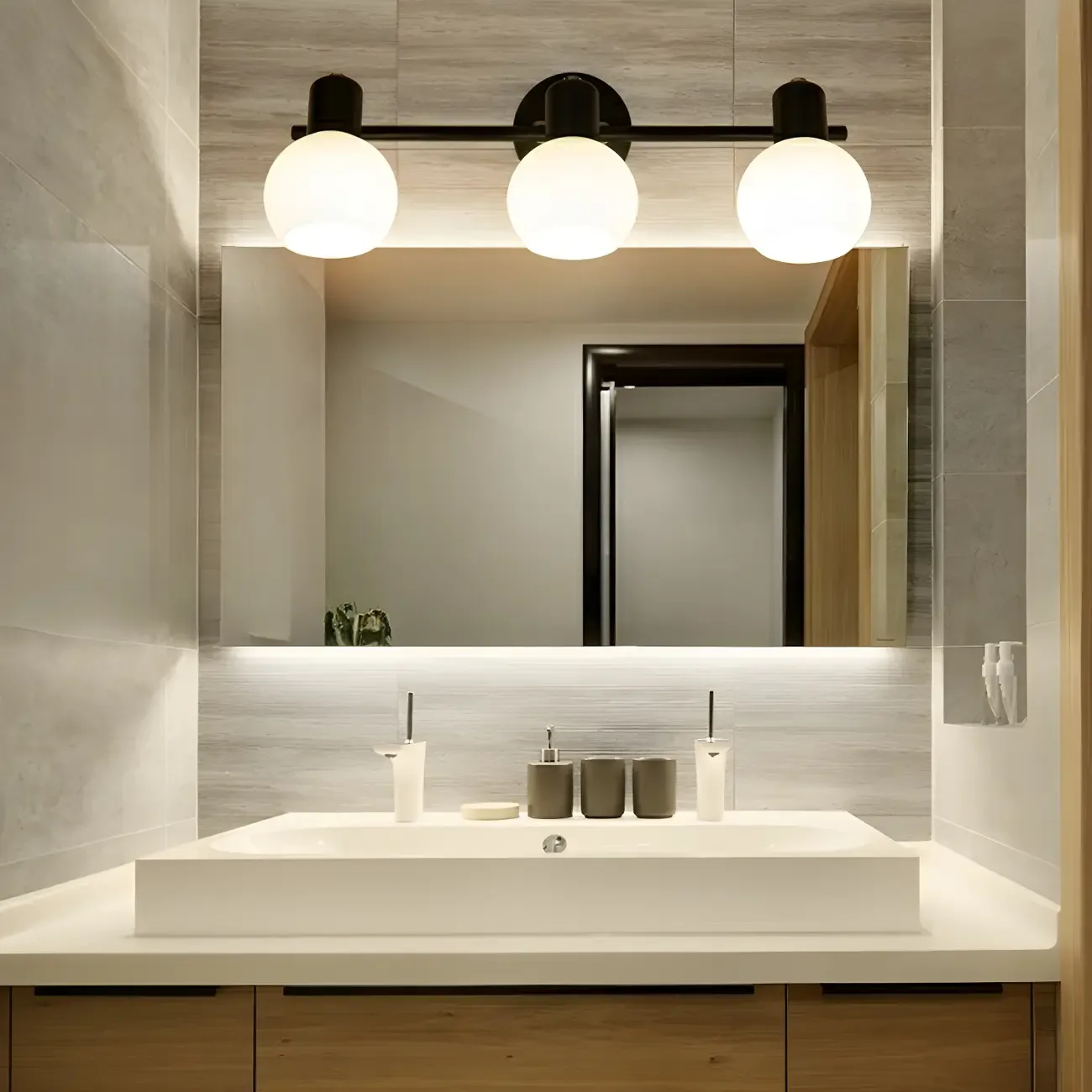 Modern Metal Black Glass Dome Bathroom Vanity Light