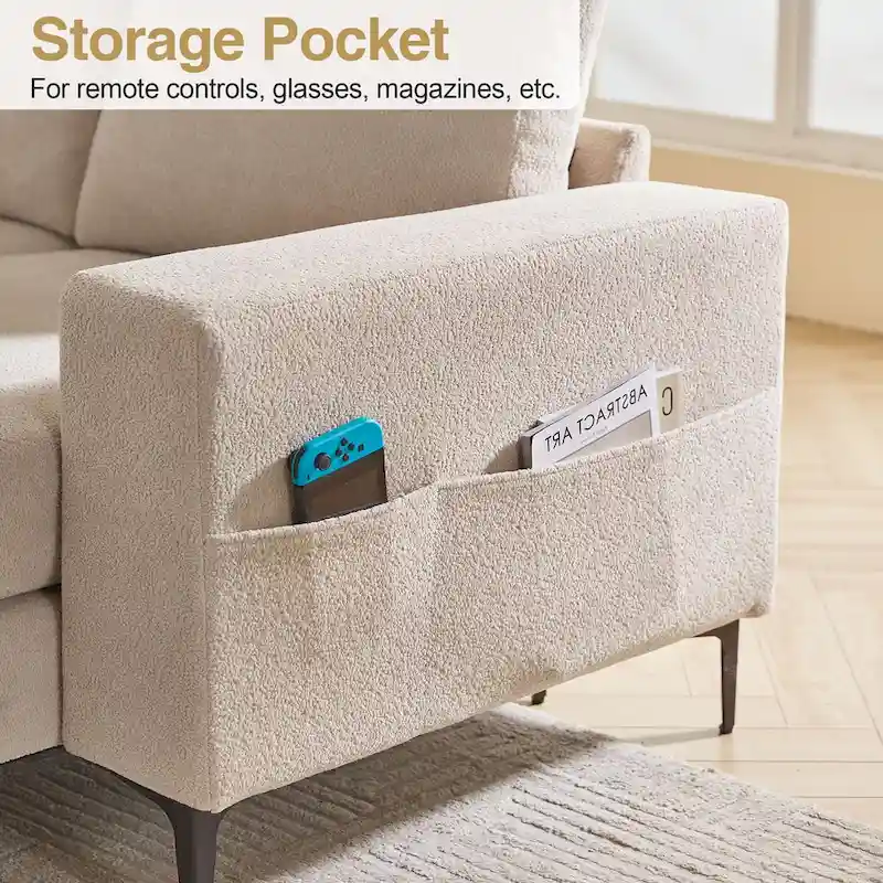 L-Shaped Upholstered Sofa Couch with Metal Legs