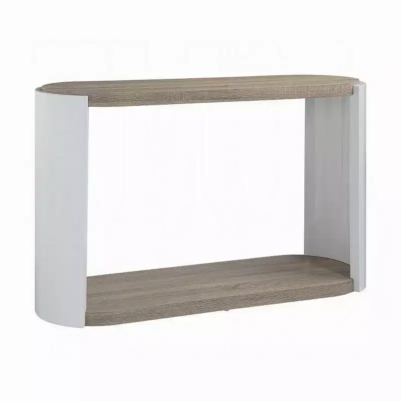 Royal Hampton Sofa Console Table, White High Gloss Wood, Brown, Oval 47 Inch