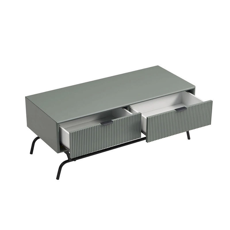 DH BASIC 2-Piece Modern Coffee Table and End Table Set with 3D Wave Accented Drawers by Denhour