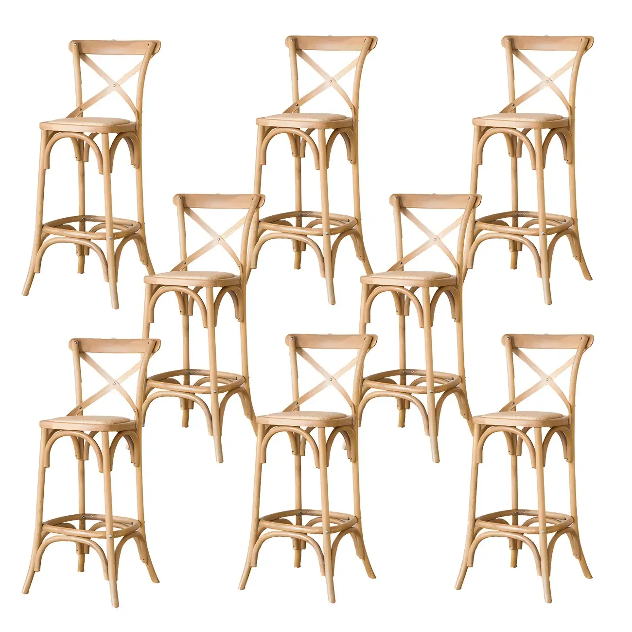 Rustic Solid Wood Wicker Cross Back Bar Stool in Brown/ Grey