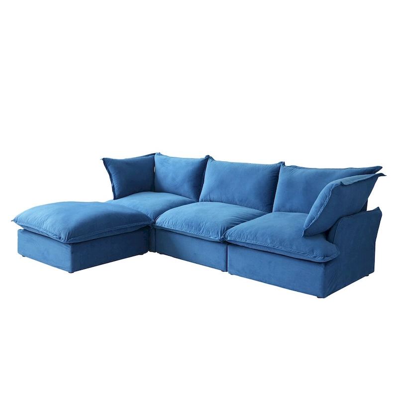 Cloud Sectional Sofa Down Feather Modular Couch L-shaped Velvet Wide Deep Seat Convertible Sofa.