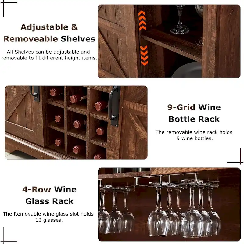 Farmhosue Bar Cabinet, Kitchen Buffet, Coffee Bar Sideboard Table