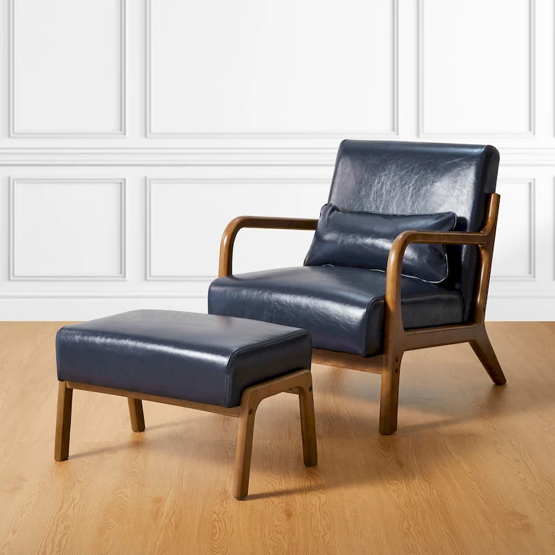 Glitzhome 30.75 H Mid-Century PU Leather Armchair with Ottoman Set