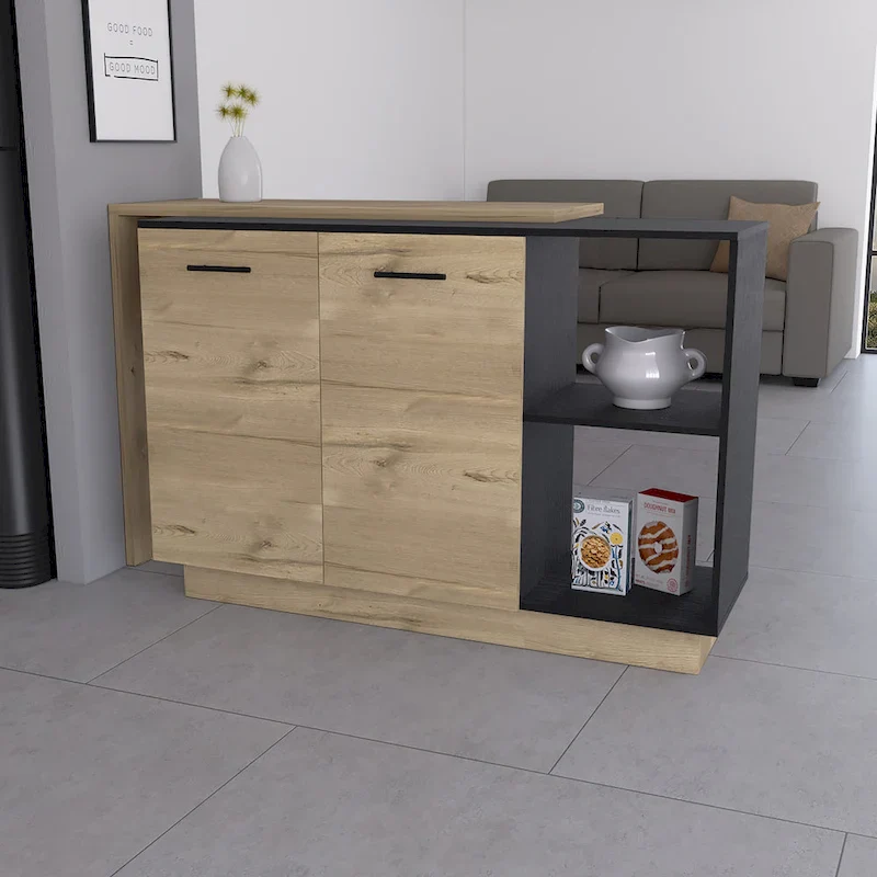 Aspen Kitchen Island, Two Concealed Shelves , Three Divisions