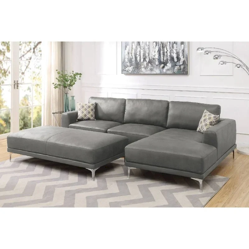 Leather Gel 4-Seater Sofa with Metal Legs(Ottoman Not Included)