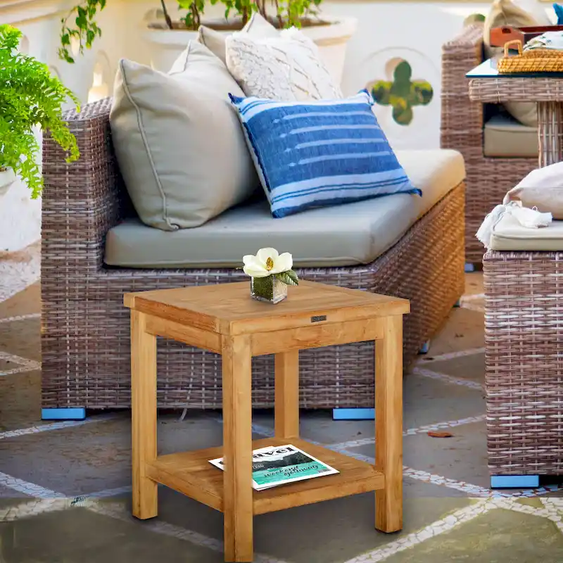 Seven Seas Teak Panama Outdoor Teak Wood Patio End Table With Shelf