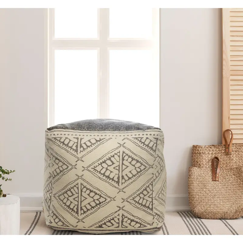 Sevita Handmade Geometric Rustic Farmhouse Pouf