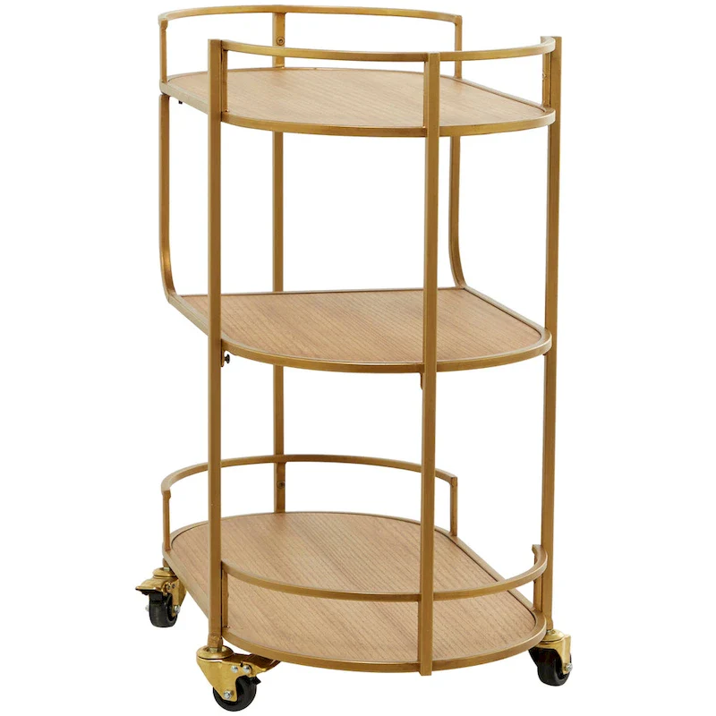 Wood Rolling 3 Shelves Bar Cart with Handles - Gold - 15W x 30L x 30H