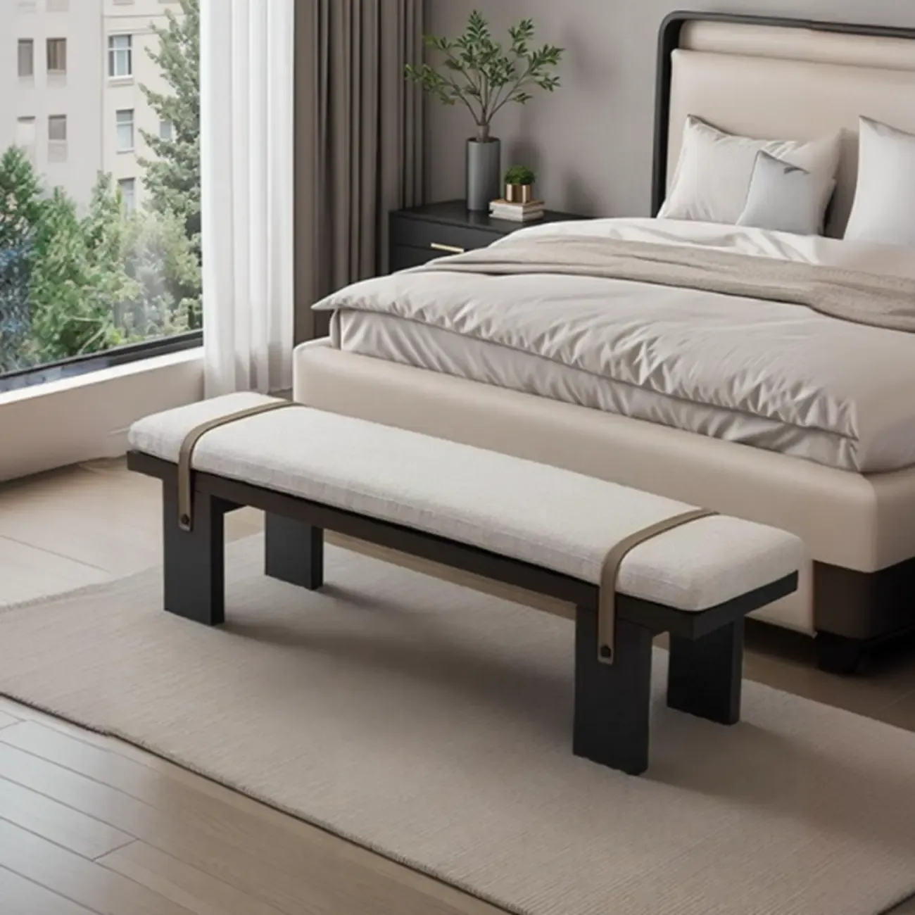 Minimalist Upholstered Bedroom Bench with Soft Cushion