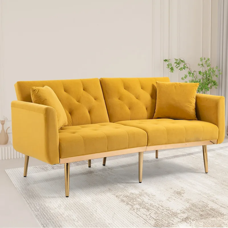 65.35 Velvet Futon Sofa Bed with Adjustable Backrest