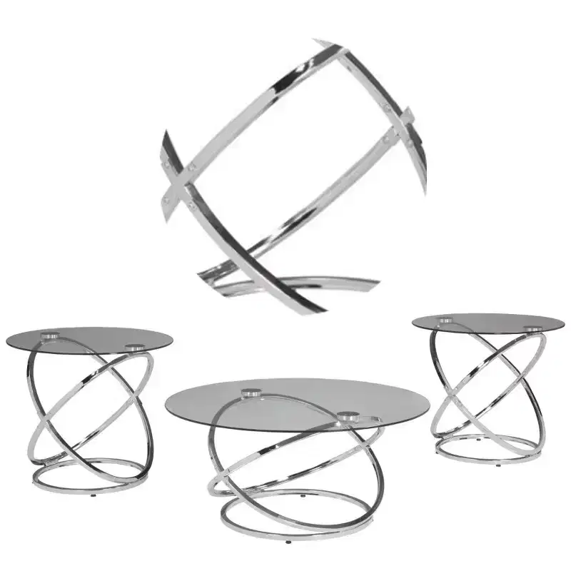 Royal Hampton 3-Piece Coffee and Side End Table Set | Round Glass Tops with Swirl Chrome Steel Bases