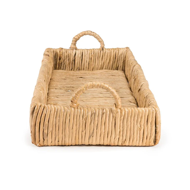 happimess Anika 22.5  Traditional Southwestern Hand-Woven Abaca Tray with Handles, Natural