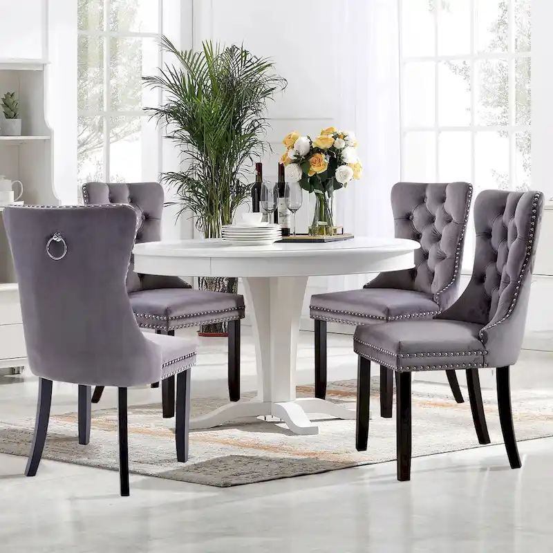 Velvet Modern Dining Chairs Set of 2, Upholstered Dining Side Chairs with Wood Legs, Nailhead Trim, Modern Dining Chairs - N/A