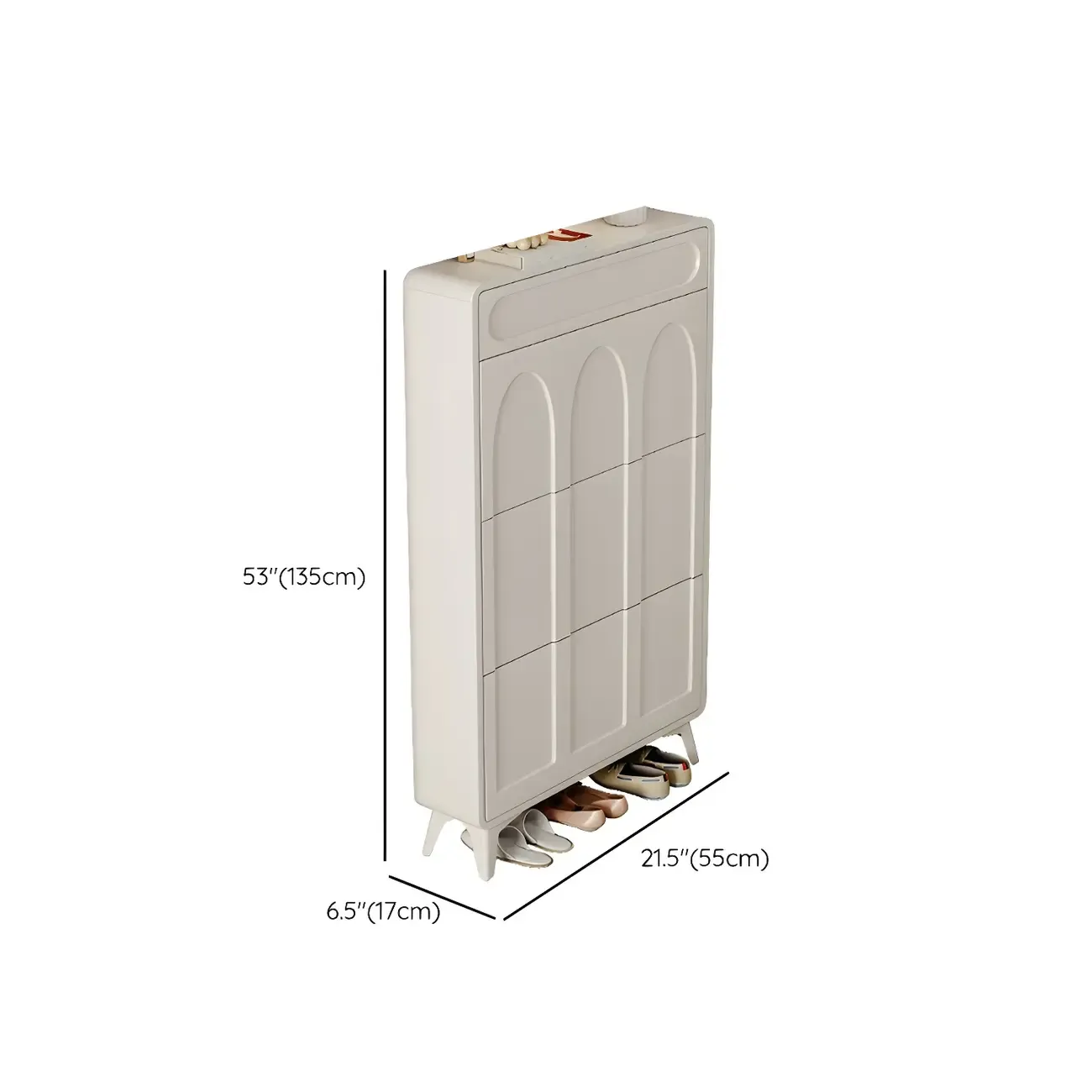 Vertical Slim White Wooden Drop Front Shoe Cabinet