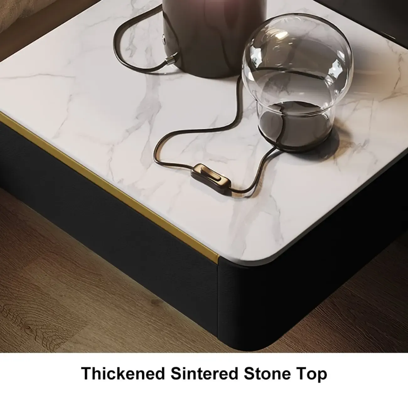 Modern Wood Stone Top Floating Nightstand with Drawer