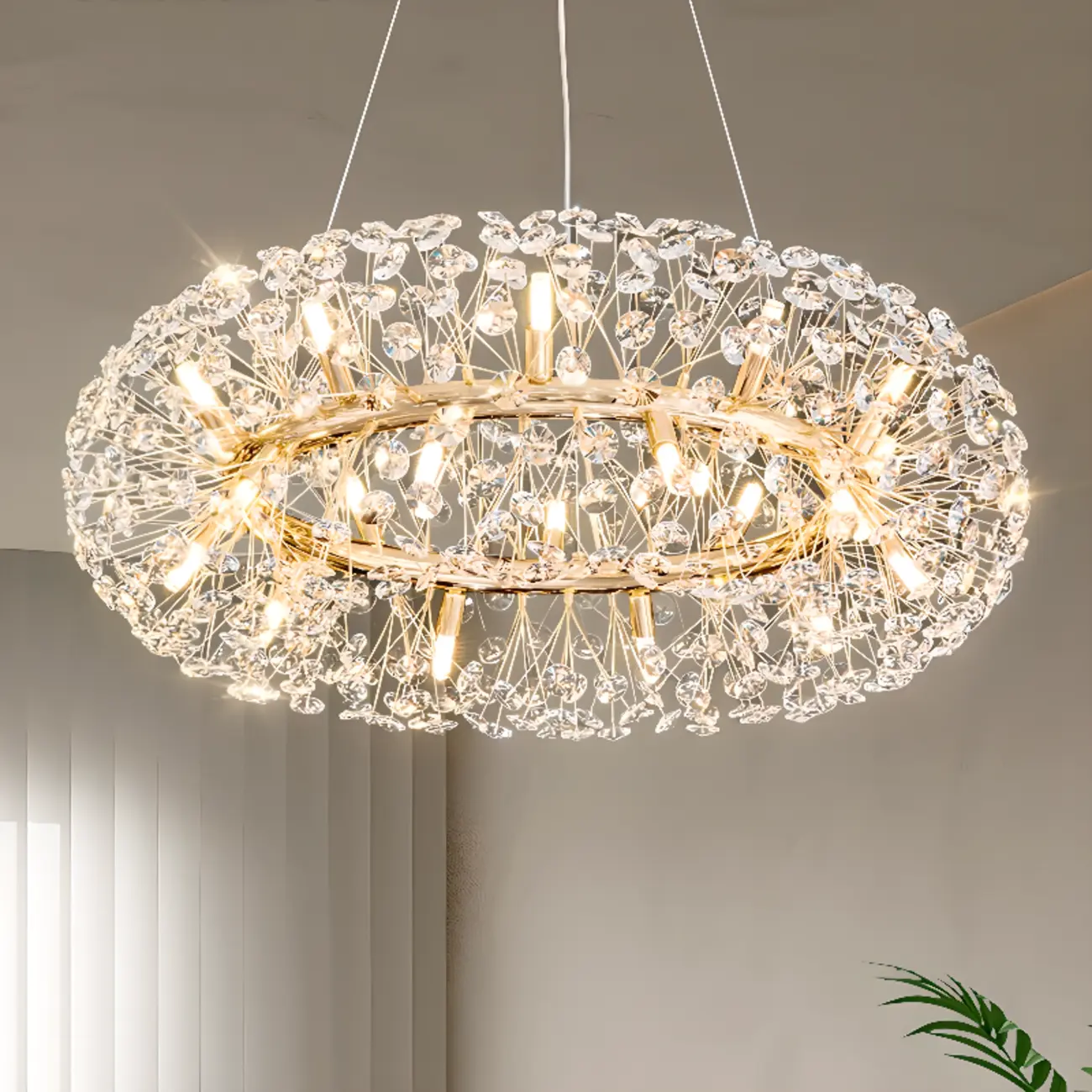Luxury Crystal Round Chandelier with Geometric Design