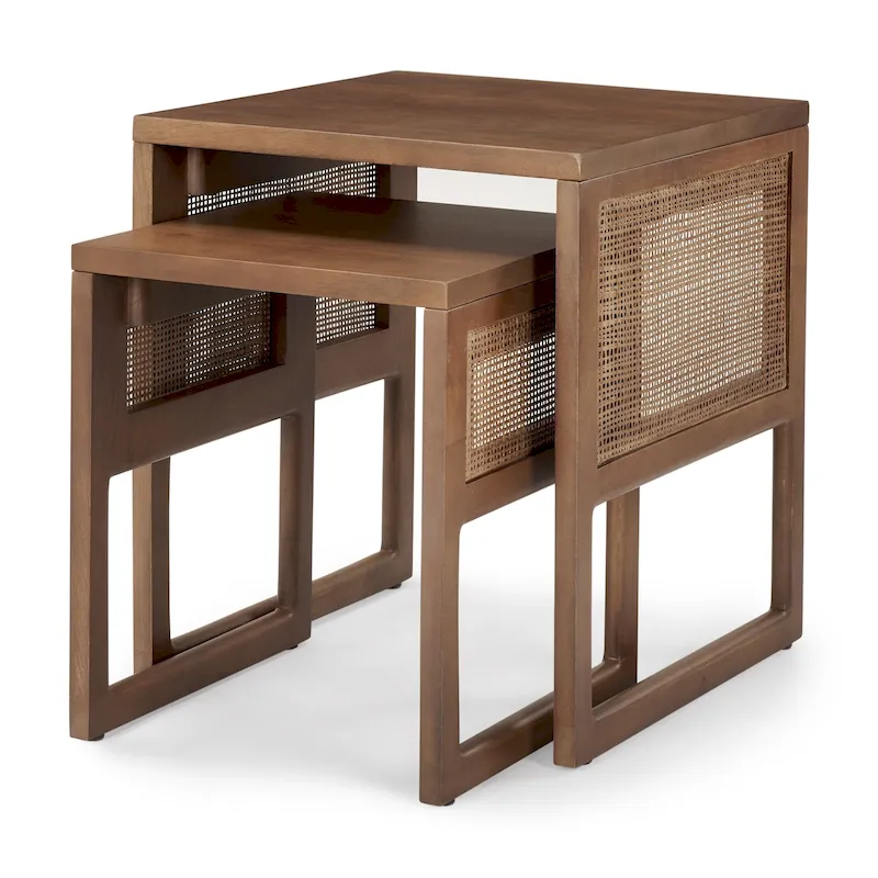 Grier Solid Wood With Cane Accents Square Nesting Accent Tables (Set of 2) - 20L x 20W x 23H