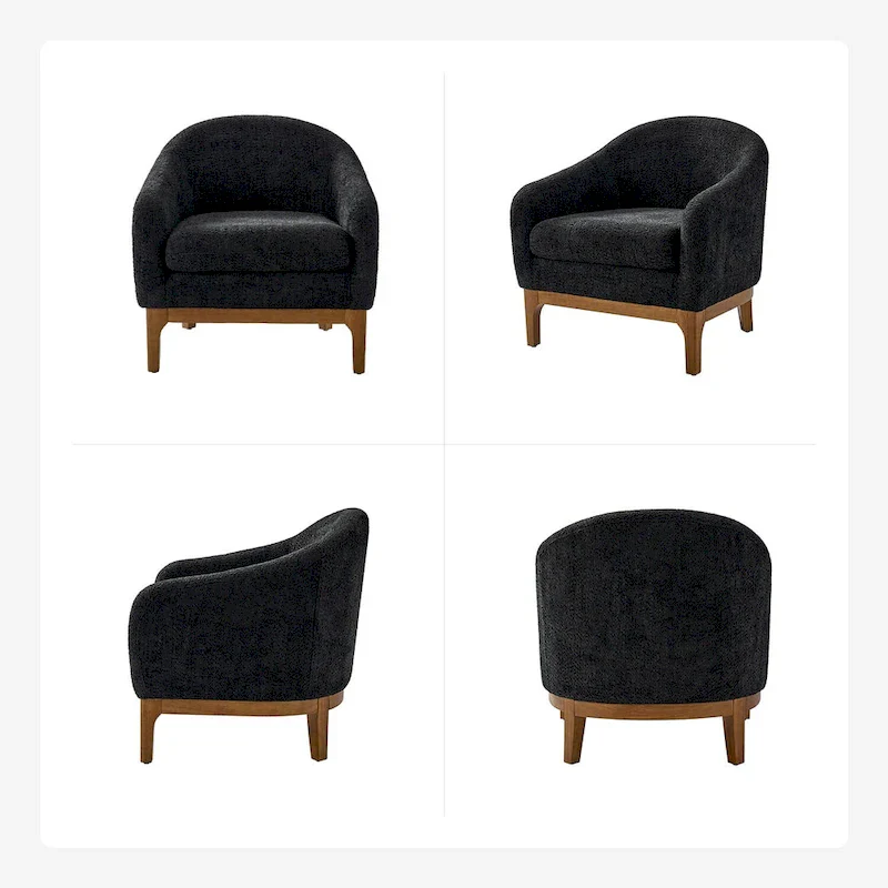 Augus Modern Boucle Accent Barrel Chair with Solid Wood Legs by HULALA HOME