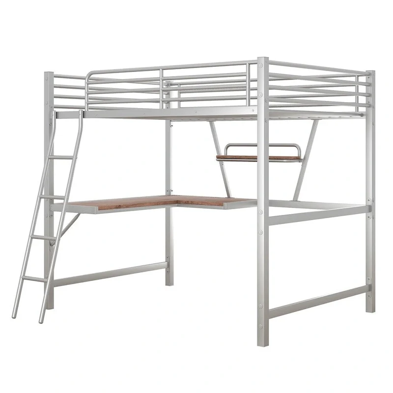 Merax Metal Loft Bed with L-shaped Desk and Shelf