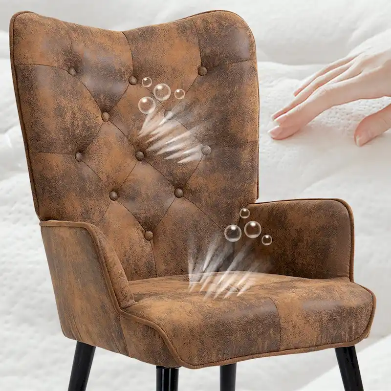 Rustic Wingback Accent Chair with Arms - Tufted Button Design