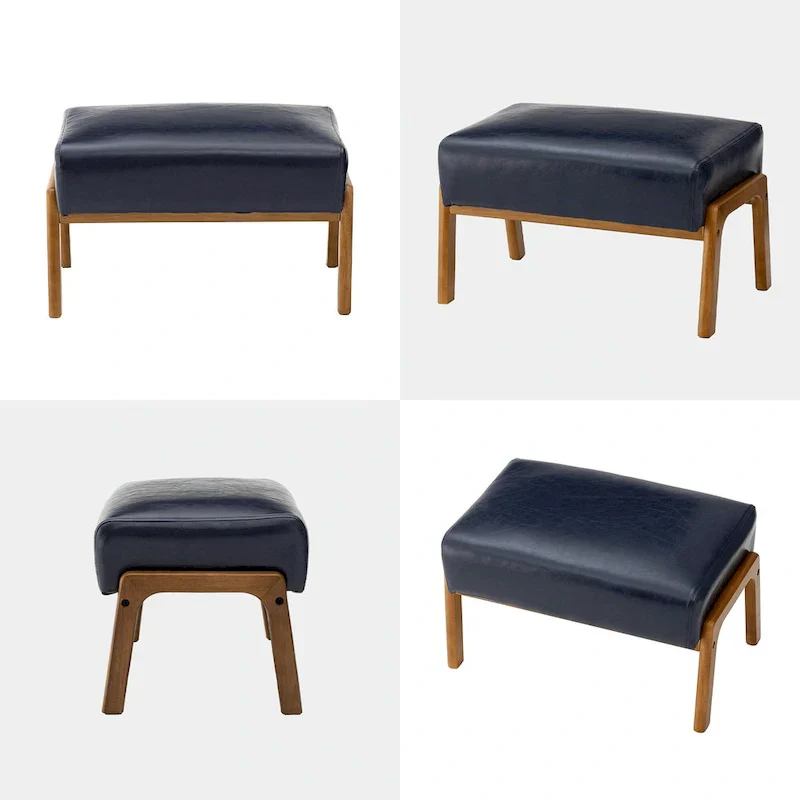 Glitzhome 24.5W Leatherette Accent Stool With Walnut Rubberwood Legs